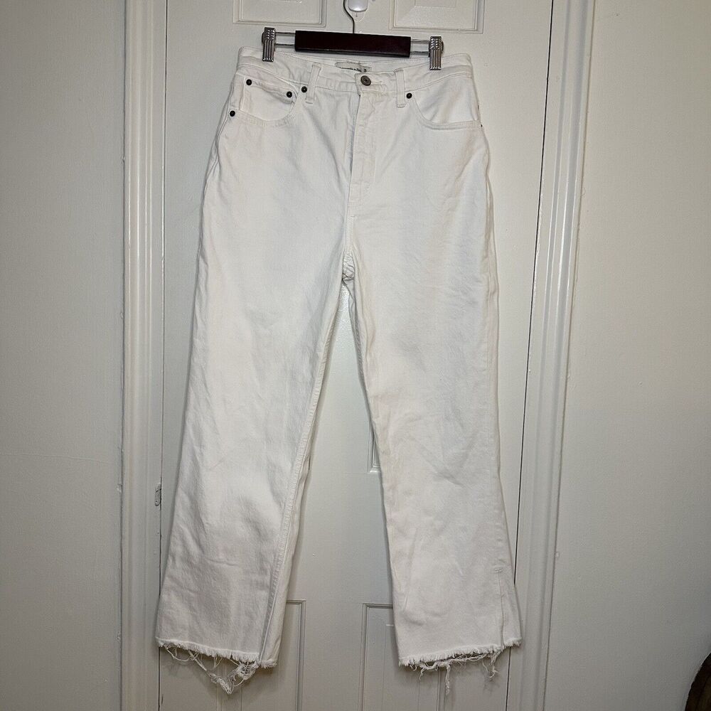 ABERCROMBIE Ultra High Rise Kick Flare Crop Jeans in White Denim Size 28 / 6 - Picture 2 of 8